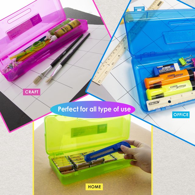 Plastic Pencil Case, Ruler Length Utility Box, Assorted Color, 12-Pack