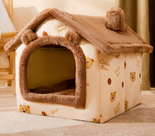 Foldable Pet Dog & Cat Bed – Warm Winter Kennel with Self-Warming, Plush Cave Nest, Multiple Sizes & Colors