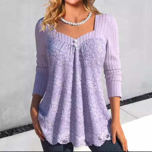 Square Collar Elegant Purple Top