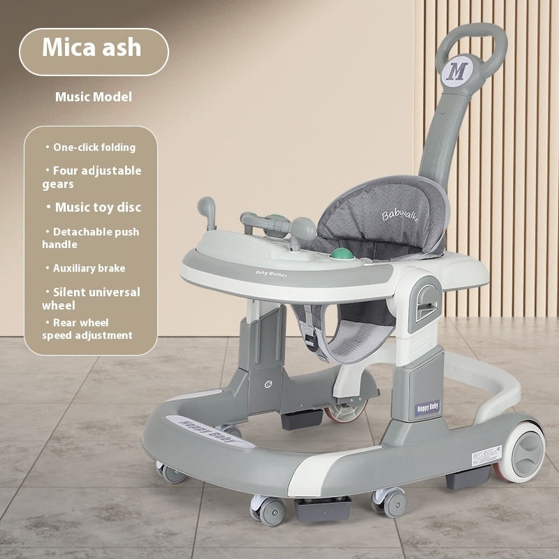 Lightweight Foldable Baby Walker with Push Handle | Multifunctional Anti-Rollover Infant Walking Aid with Music Toy Tray & Height Adjustment