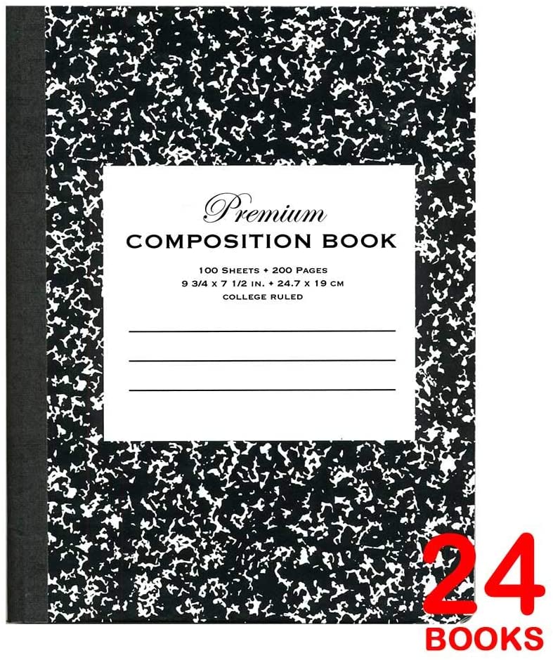 Composition Book, College Ruled, 100 ct., 7-1/2 in. x 9-3/4 in., Black Marble  Case of 24.