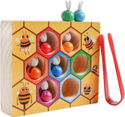 Fine Motor Skill Montessori Toy, Clamp Bee to Hive Matching Game, Wooden for Toddlers,Wood Color Sorting Puzzle Early Learning Preschool Educational Gift for 2 3 4 Years Old Kids