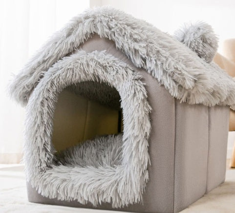 Foldable Pet Dog & Cat Bed – Warm Winter Kennel with Self-Warming, Plush Cave Nest, Multiple Sizes & Colors