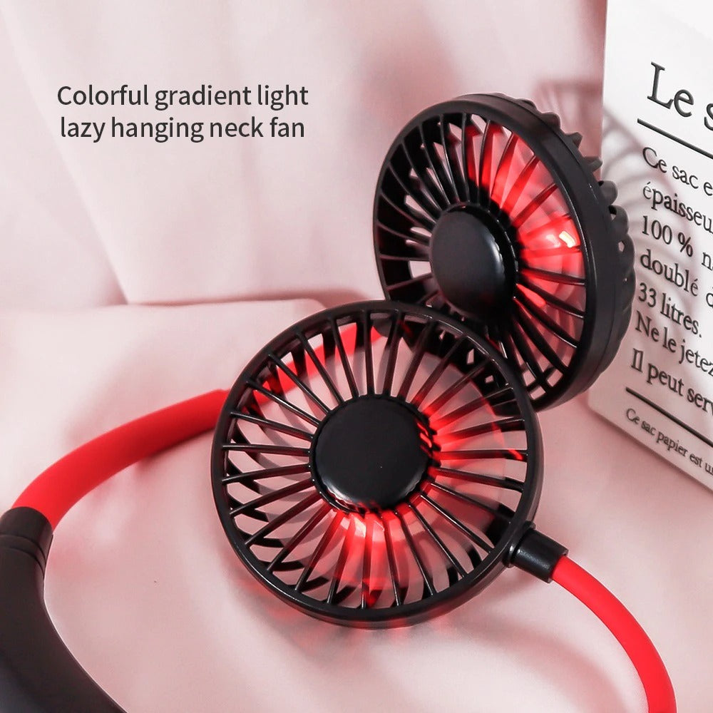Mini Portable Hanging Neckband Fan USB Rechargeable Double Fans Air Cooler