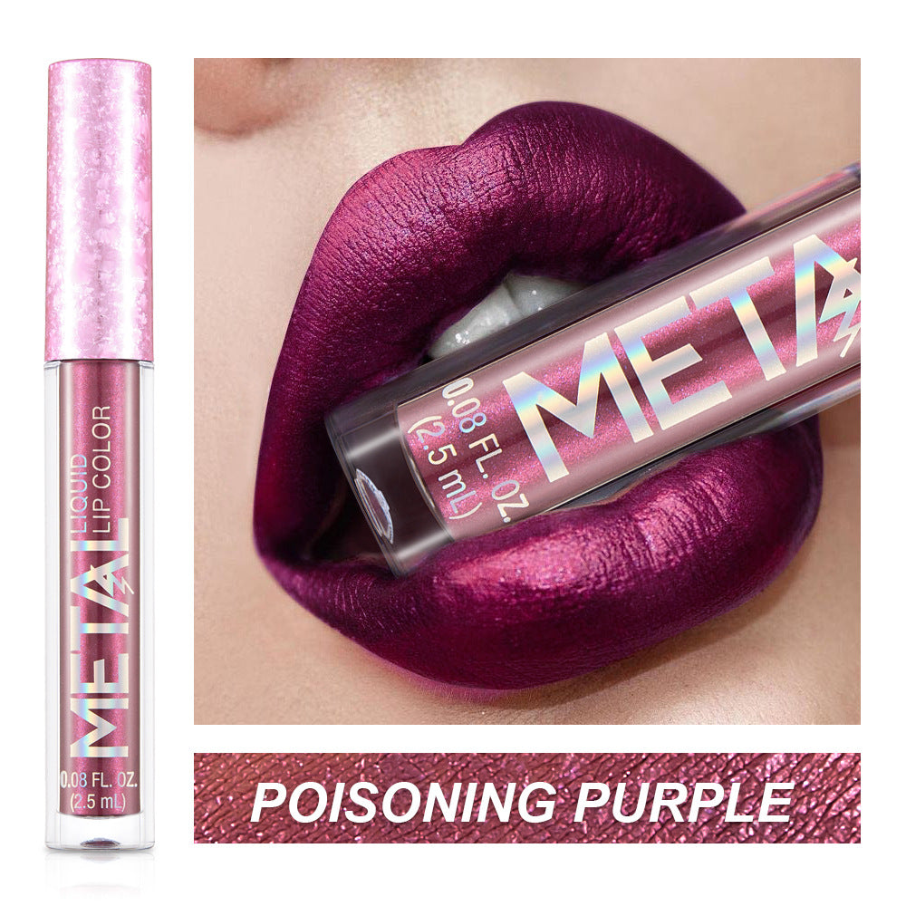 Metal Lip Gloss Waterproof Lipstick – Long Lasting Metallic Shine Lip Color 💄✨