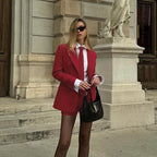 Commuter Red Necktie Suit Coat Shorts Two-piece Suit