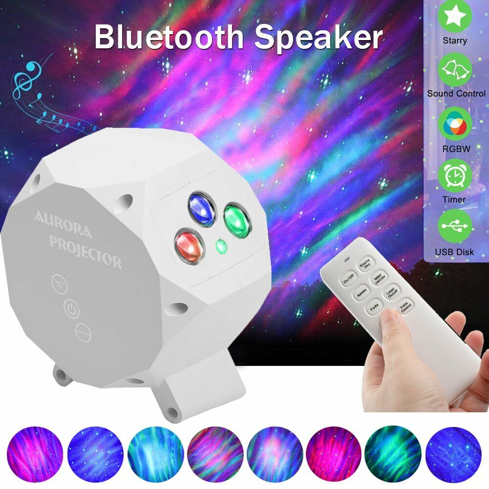 LED Aurora Galaxy Starry Sky Night Lights Star Projector Lamp Bluetooth Speaker