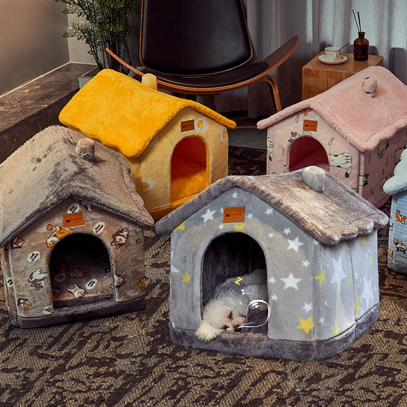Foldable Pet Dog & Cat Bed – Warm Winter Kennel with Self-Warming, Plush Cave Nest, Multiple Sizes & Colors