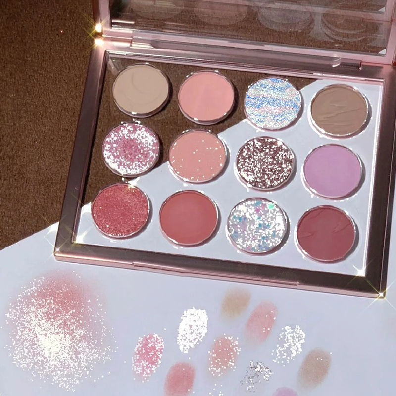 12 Color Rose Amber Eyeshadow Palette – Warm Tone Shimmer Eye Makeup ✨