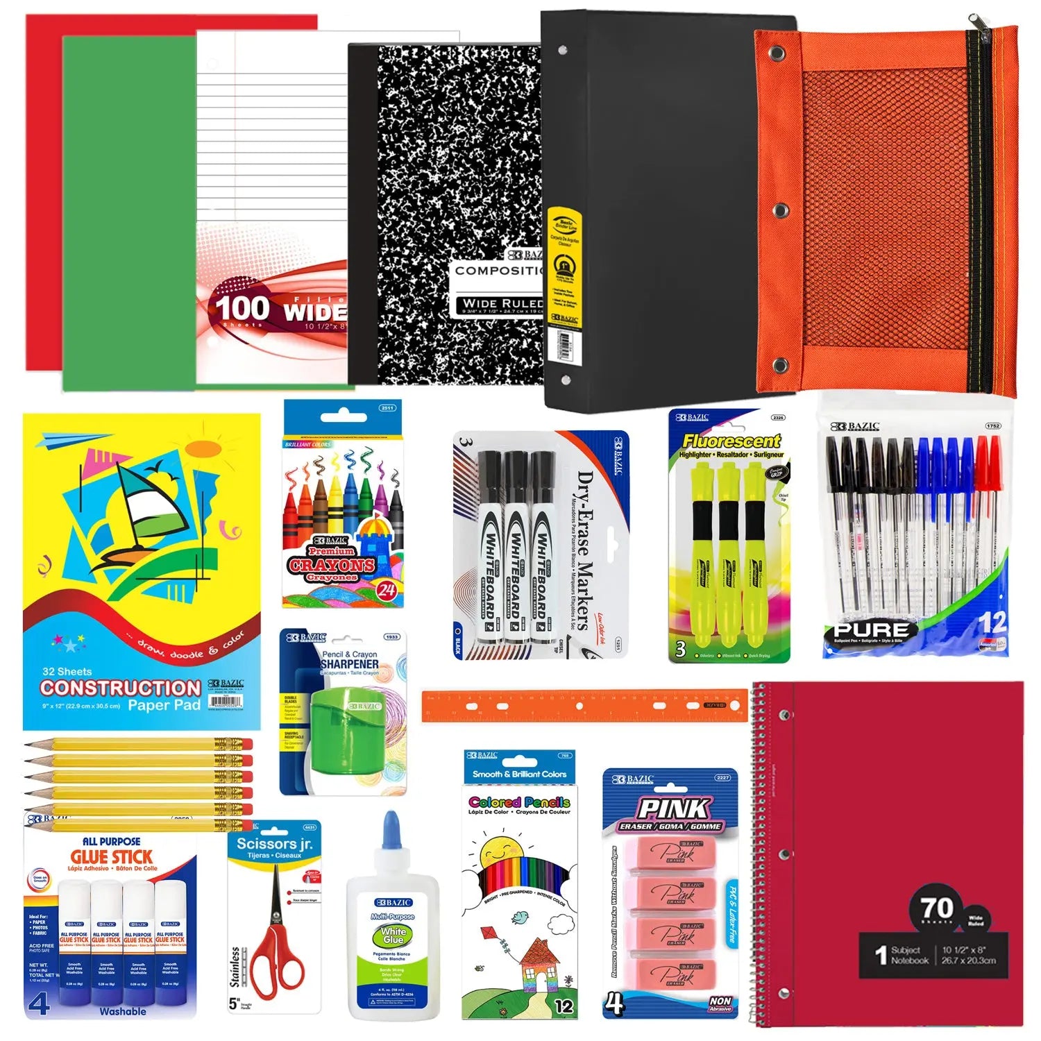 Elementary School Kit Supply Box 87 Count for Student 3-6 Grades, COLOR MAY VARY, 1-Box (87 Count) G8Central