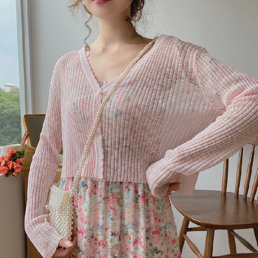 Short Ice Silk Sun Protection Knitted Cardigan & Sling Dress for Women