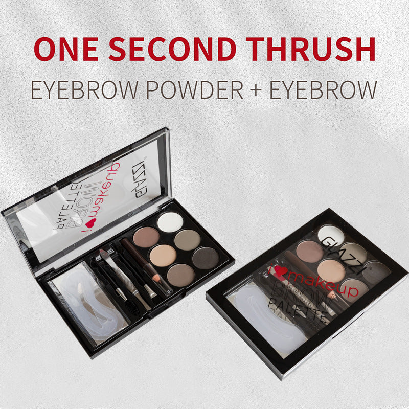 Natural Brown Eyebrow Powder Palette – Waterproof Brow Stamp Kit with Brush ✨