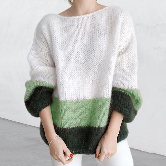 Autumn/Winter Color-Blocked Knitted Sweater