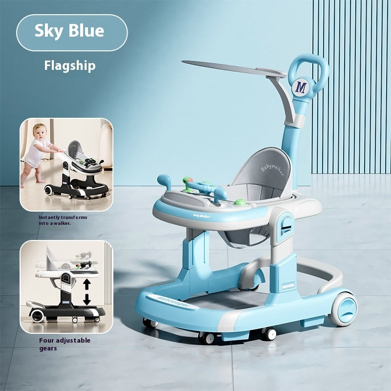 Lightweight Foldable Baby Walker with Push Handle | Multifunctional Anti-Rollover Infant Walking Aid with Music Toy Tray & Height Adjustment