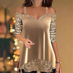 Elegant Solid Suede & Sequin Spliced Sling Top