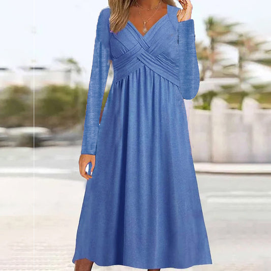 European & American Casual Loose Cross Long Sleeve Dress