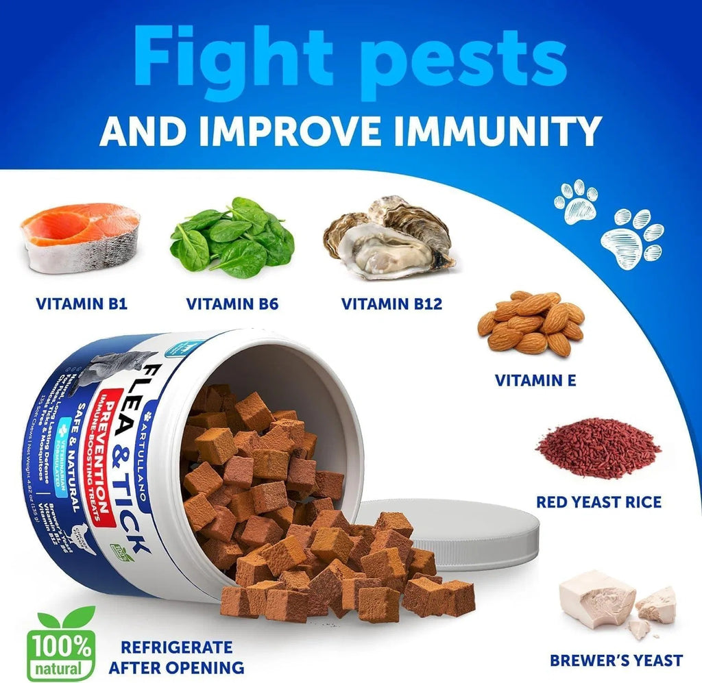 Natural Flea & Tick Chews for Cats – Daily Protection + Skin, Coat & Dental Support | 135 Soft Chews ✨