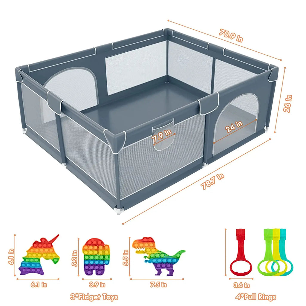 Large Baby Playpen79x71, Extra Large Play Pen For Babies And Toddlers, Play Yard With Gate, Baby Fence With Breathable Mesh, Safety Indoor & Outdoor Activity Center Grey G8Central.com