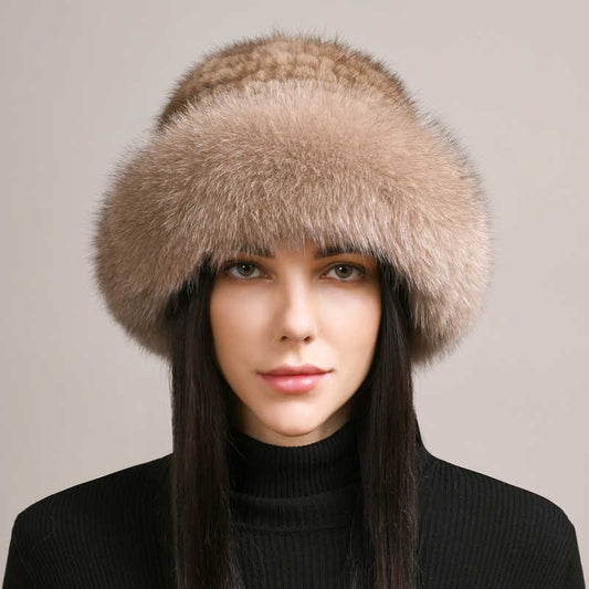 Mink Fur Braided Winter Hat for Ladies