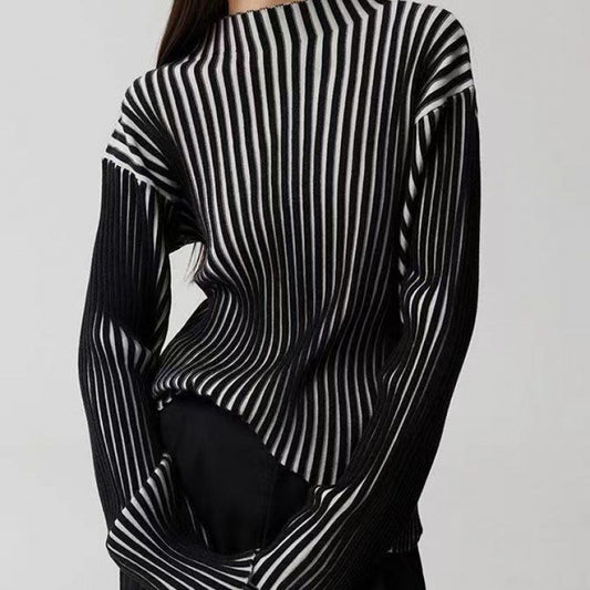 Black & White Contrast Long Sleeve Half Turtleneck Sweater