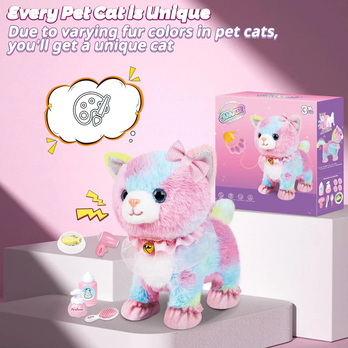 
Interactive walking cat toy for kids with touch and voice control features
