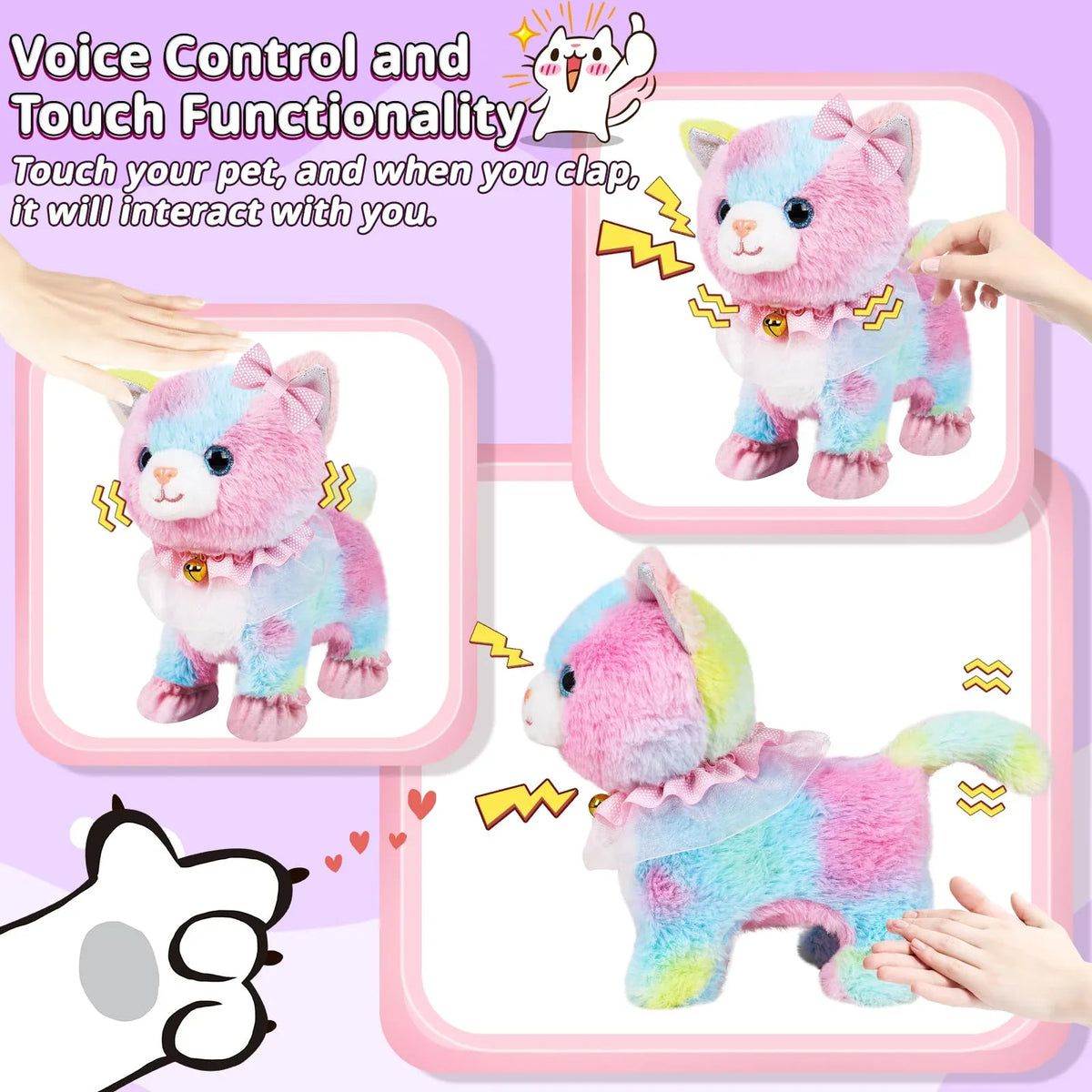 
Electronic walking cat toy with waggling tail and remote leash for children
