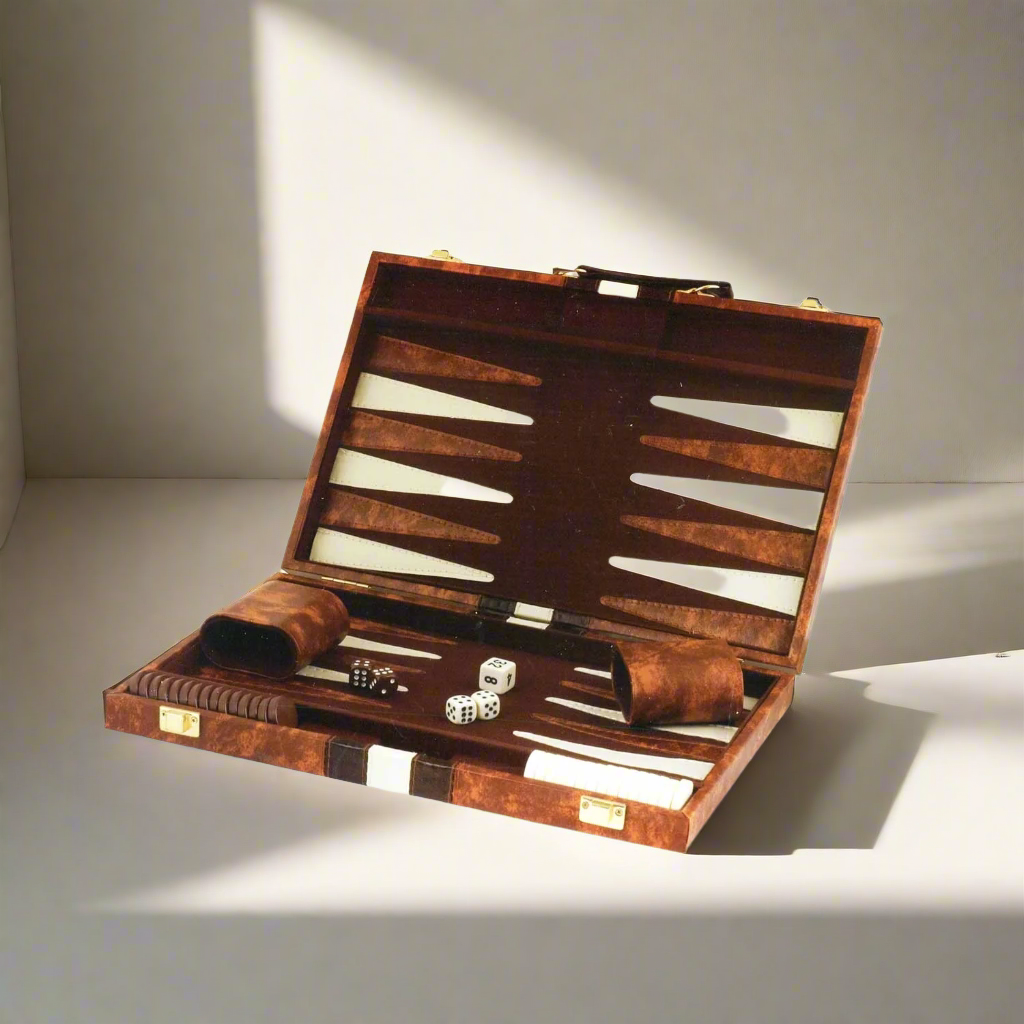 Backgammon Set Vinyl Brown & White | 11", 15" & 18"