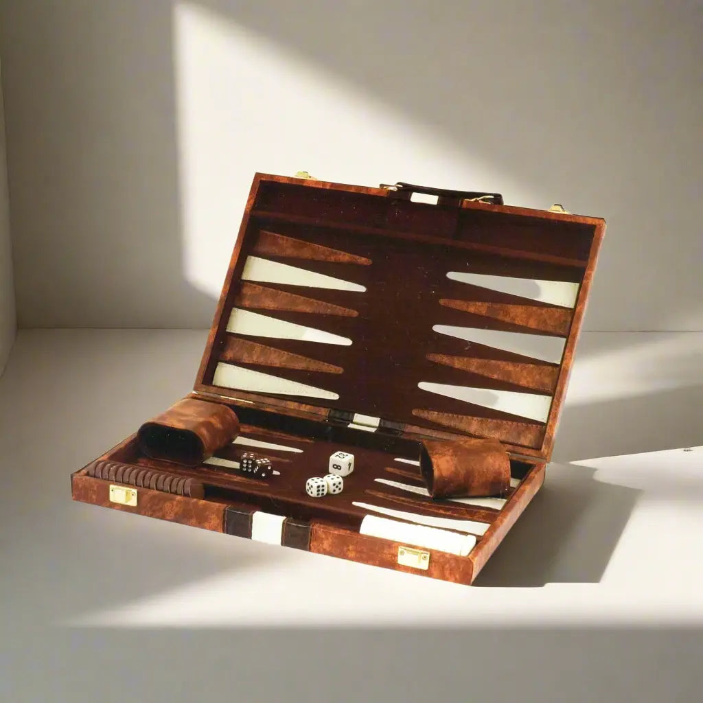 Backgammon Set Vinyl Brown & White | 11", 15" & 18" G8Central