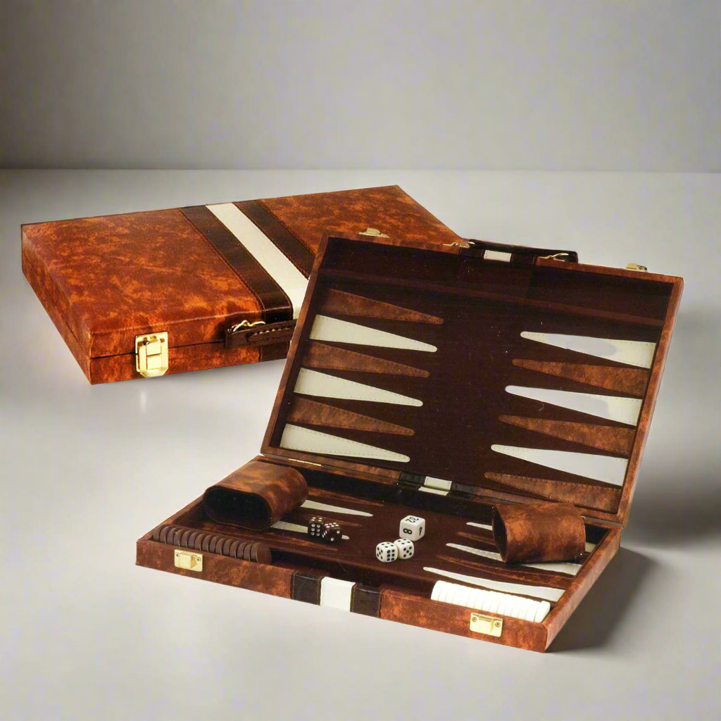 Backgammon Set Vinyl Brown & White | 11", 15" & 18"