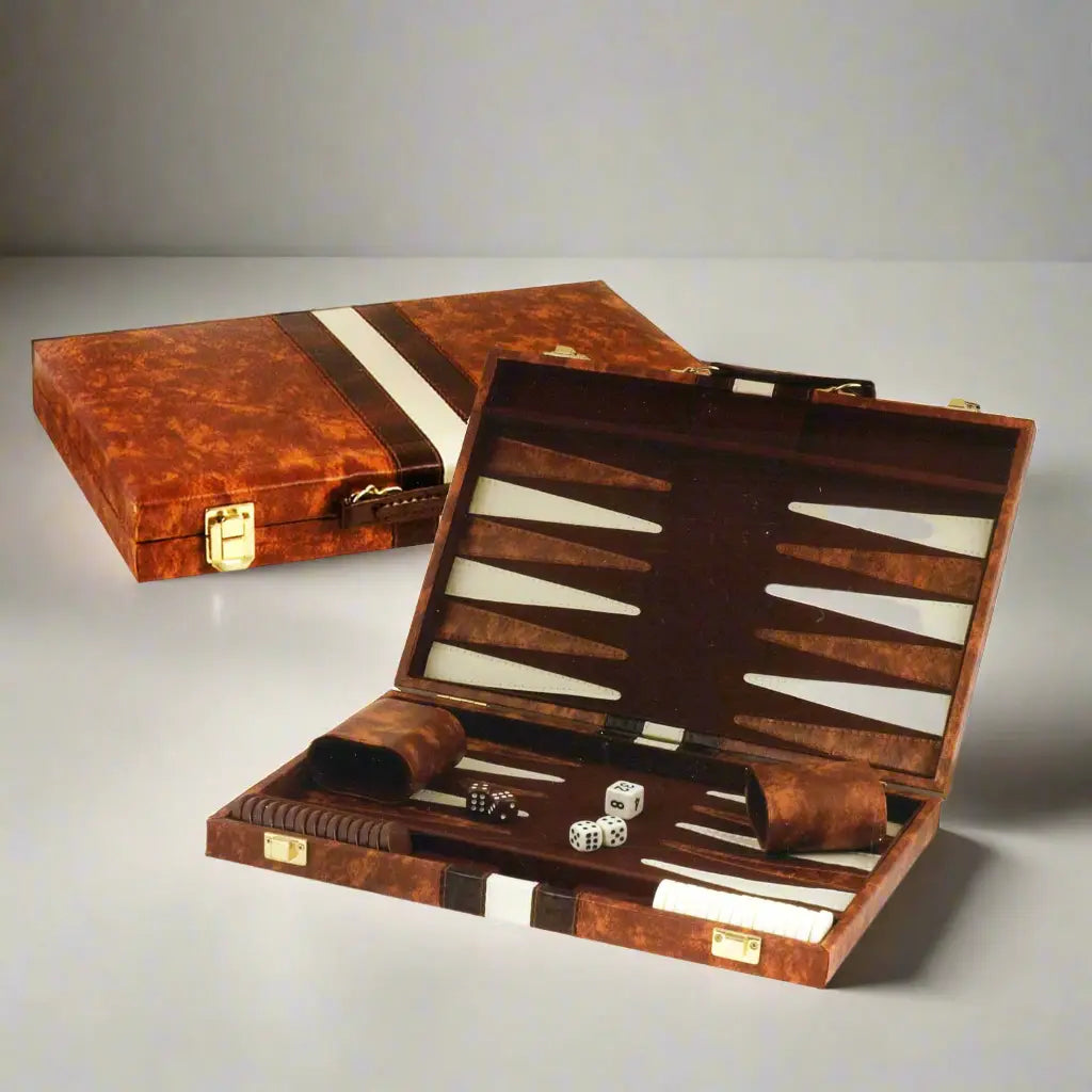 Backgammon Set Vinyl Brown & White | 11", 15" & 18" G8Central