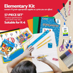 Primary School Supply Kit Box – 57 Count Back to School Essentials for Kindergarten to Grade 6 | Complete Student Classroom Supplies with Crayons, Markers, Notebook & Art Supplies