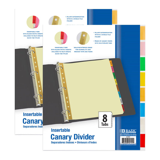 Binder 11-Hole Index Divider with Canary Paper Insertable Color Tabs, 8-count