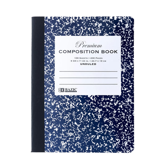 Premium Composition Book with Blank Page | Blue Marble Cover | UNRULED 100 Ct.