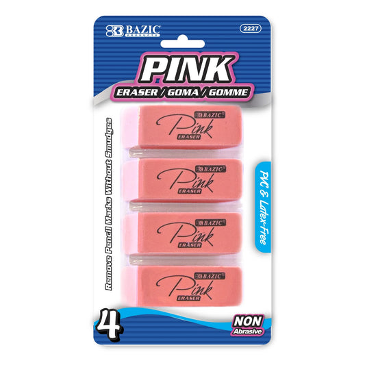 Pink Eraser Latex Free Bevel Erasers Block Erasers (4/Pack), 1-Pack