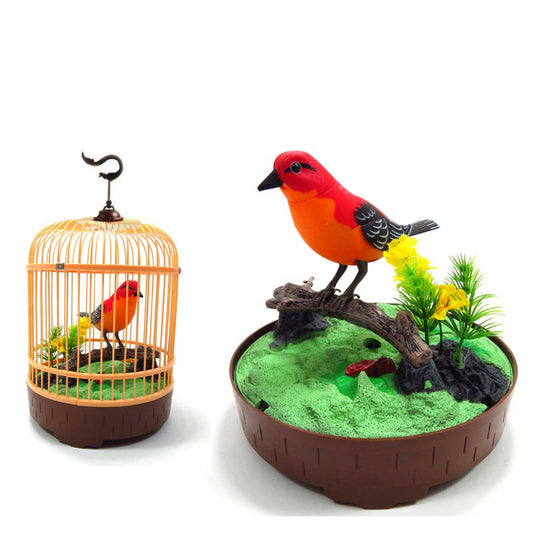 Device Toys Singing & Chirping Bird In Cage  with Realistic Sounds & Movements