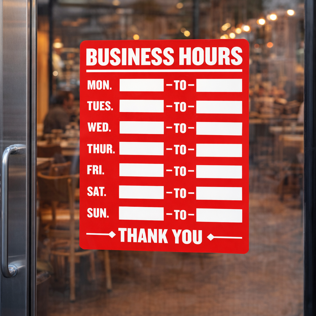 Business Hours Sign for Store Door 9x12 | 12x16 – Open Closed Hours Sign for Retail Store, Office, Restaurant
