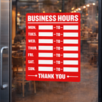Business Hours Sign for Store Door 9x12 | 12x16 – Open Closed Hours Sign for Retail Store, Office, Restaurant