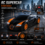 Realistic Bugatti Veyron remote control supercar in black and orange finish