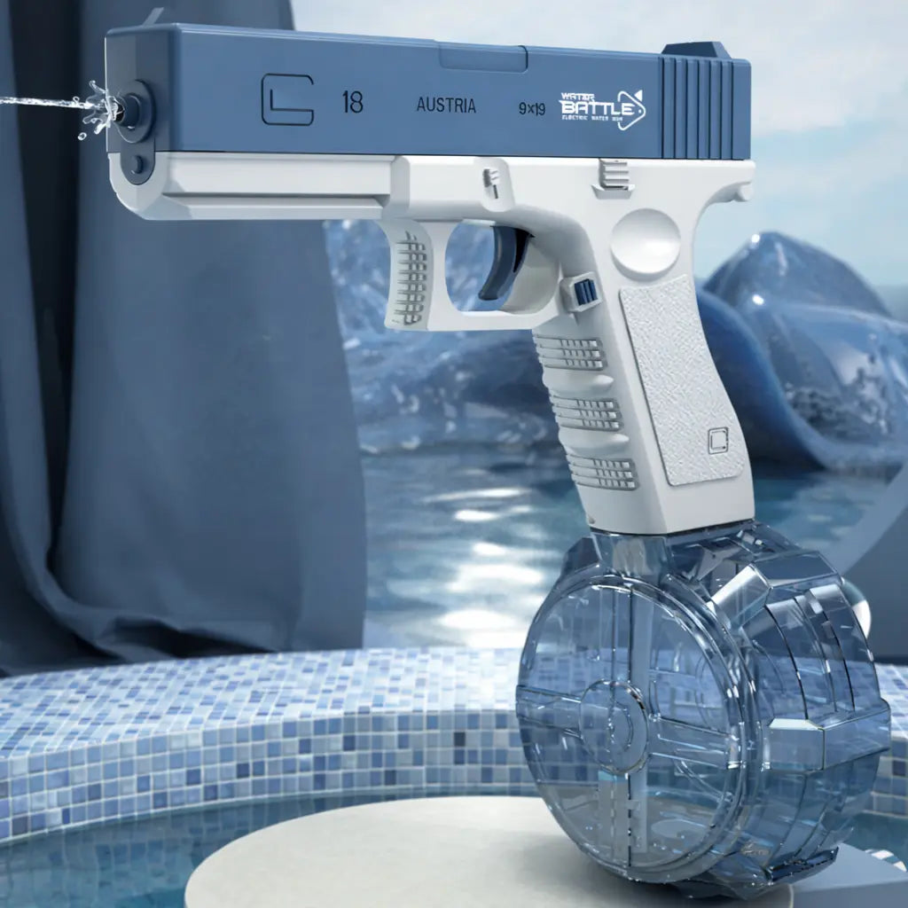 Water gun with water being sprayed in a pool setting