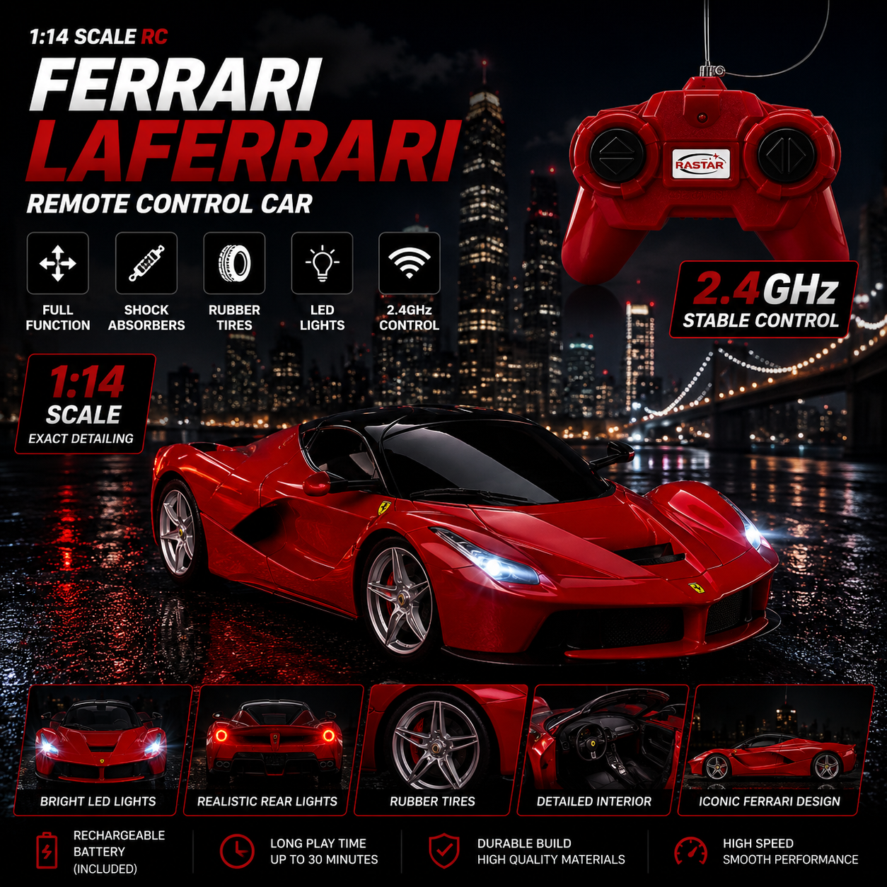 Red 1:24 RC Ferrari LaFerrari remote control sports car