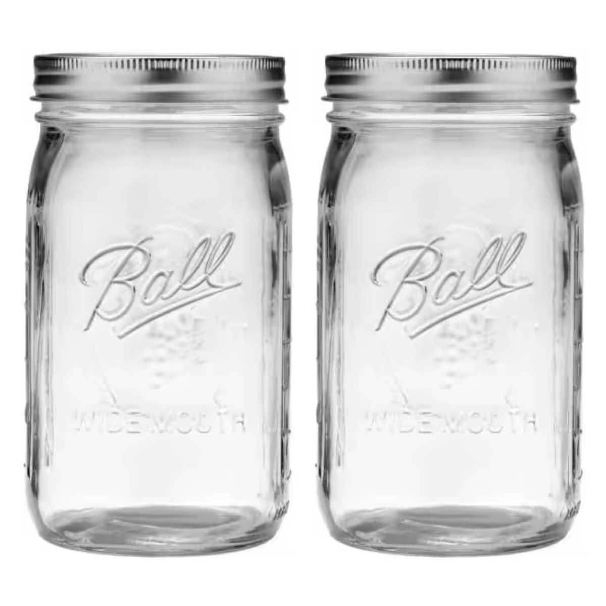 Wide Mouth Mason Jars 32 ounces with Airtight Lids & Bands | 2-Pack
