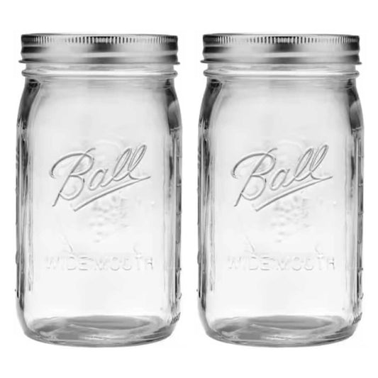 Wide Mouth Mason Jars 32 ounces with Airtight Lids & Bands | 2-Pack
