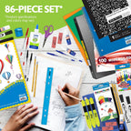 Elementary School Supply Kit Box – 86 Piece Back to School Supplies for Grades 3-6 | Pre-Packed Classroom Essentials with Pencils, Crayons, Binder & Notebook