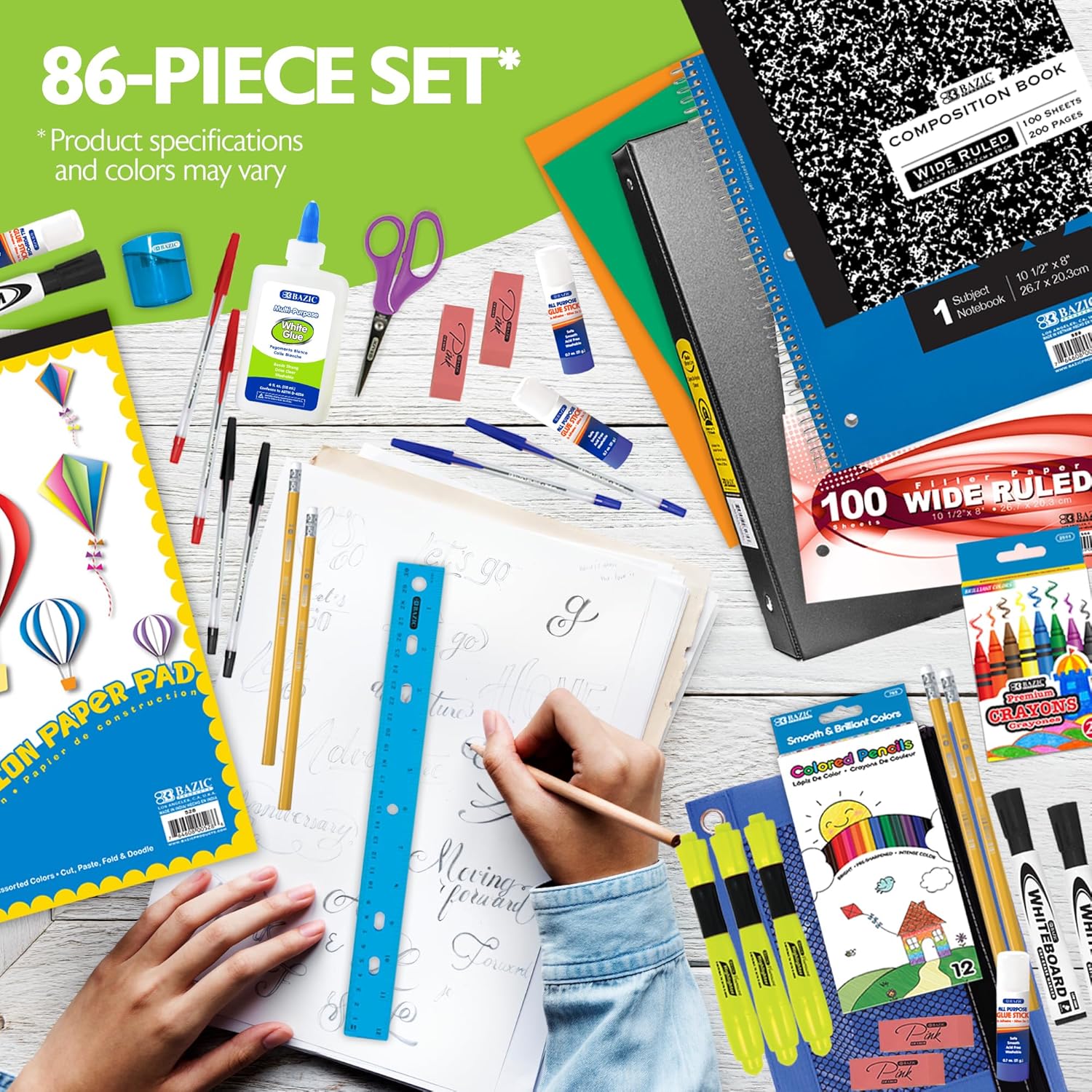 Elementary School Supply Kit Box – 86 Piece Back to School Supplies for Grades 3-6 | Pre-Packed Classroom Essentials with Pencils, Crayons, Binder & Notebook