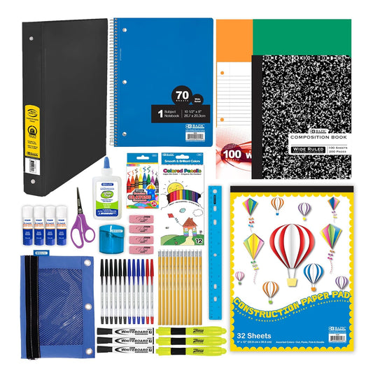 Elementary School Supply Kit Box – 86 Piece Back to School Supplies for Grades 3-6 | Pre-Packed Classroom Essentials with Pencils, Crayons, Binder & Notebook