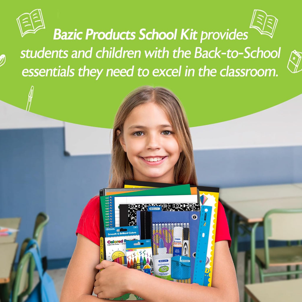 Elementary School Supply Kit Box – 86 Piece Back to School Supplies for Grades 3-6 | Pre-Packed Classroom Essentials with Pencils, Crayons, Binder & Notebook