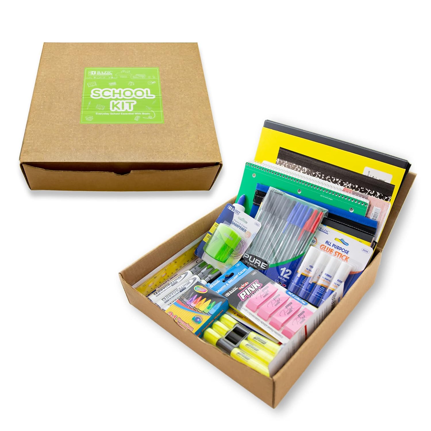 Elementary School Supply Kit Box – 86 Piece Back to School Supplies for Grades 3-6 | Pre-Packed Classroom Essentials with Pencils, Crayons, Binder & Notebook
