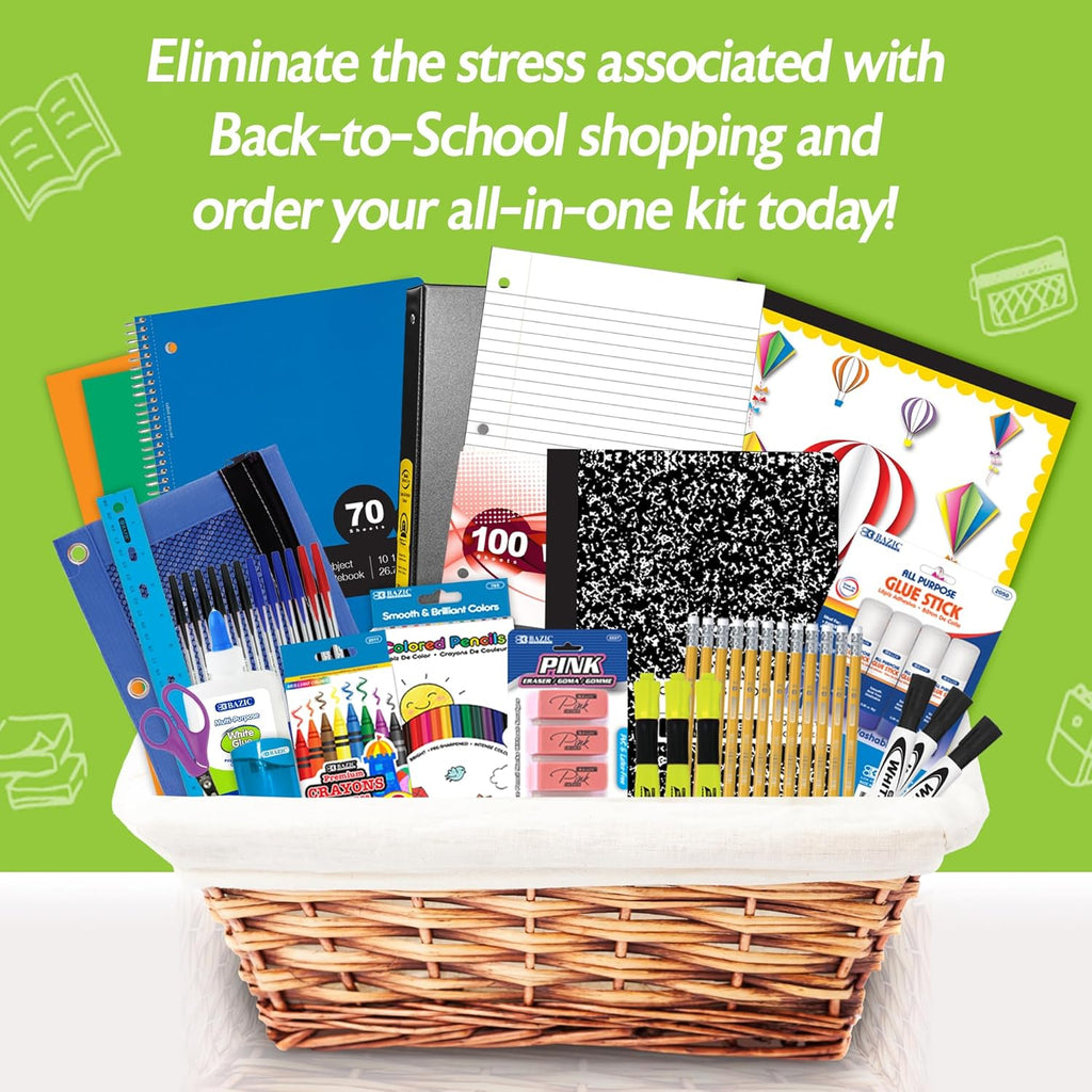 Elementary School Supply Kit Box – 86 Piece Back to School Supplies for Grades 3-6 | Pre-Packed Classroom Essentials with Pencils, Crayons, Binder & Notebook