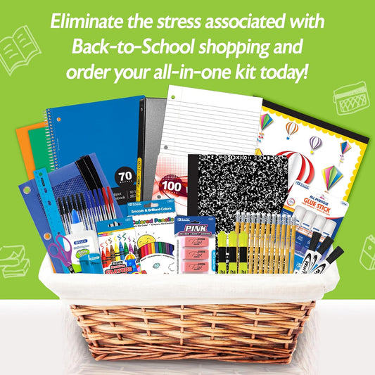 Elementary School Kit Supply Box – 86 Count | Grades 3-6 | Pre-Packed Back-to-School Essentials 📚✏️🖍️ | 1‑Pack | Color May Vary