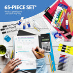 Middle & High School Supply Kit 📚✏️ 65‑Piece Back‑to‑School Essentials for Students Grades 7–12 🎒 | Composition Book, Compass, Calculator & More | 1‑Pack | Color May Vary